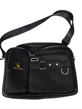 WEIXIER Black Crossbody Utility Bag Multi Pocket Travel Everyday Carry